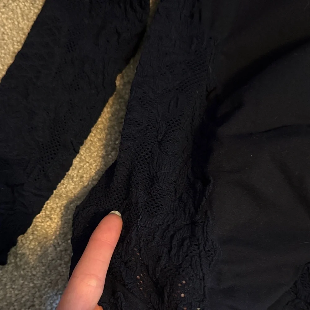 Free People Navy Lace Long Sleeve Top